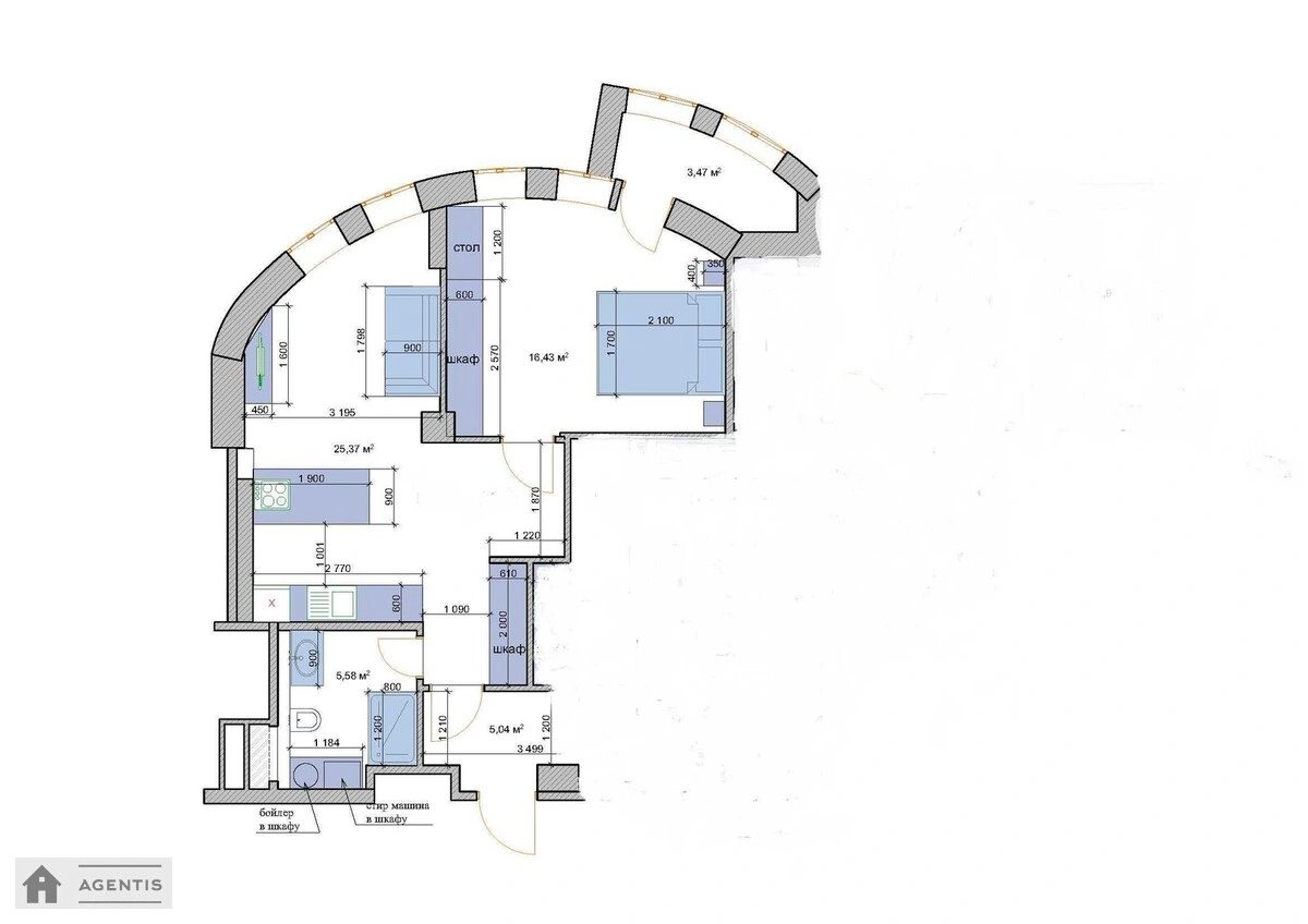 Apartment for rent 1 room, 46 m², 9th fl./18 floors. 14, Mykoly Mikhnovskoho bulv. Druzhby Narodiv, Kyiv. 