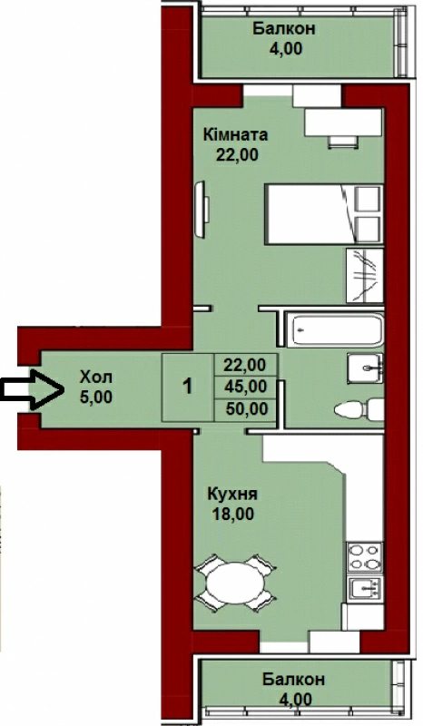 Продаж квартири. 1 кімната, 50 m², 2 поверх/5 поверхів. 1, Тарасівська 1, Київ. 