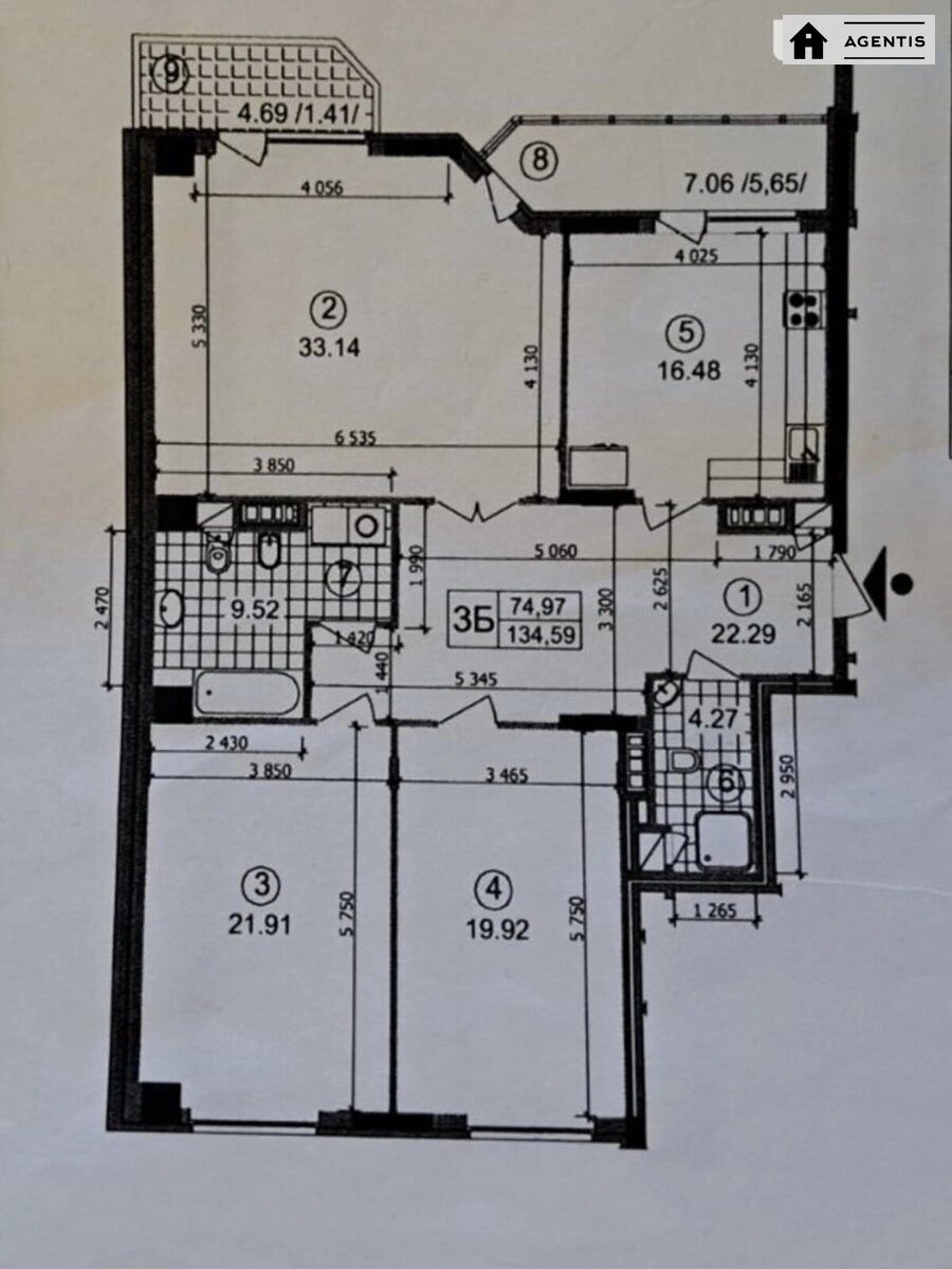 Сдам квартиру 3 комнаты, 133 m², 3 эт./25 этажей. 16, Мокра вул. (Кудряшова), Киев. 