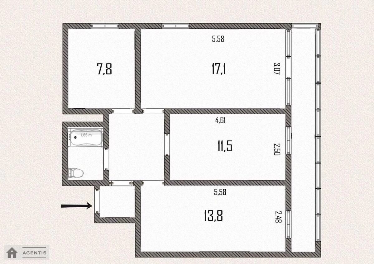 Сдам квартиру 3 комнаты, 58 m², 3 эт./9 этажей. 15, Леси Украинки 15, Киев. 