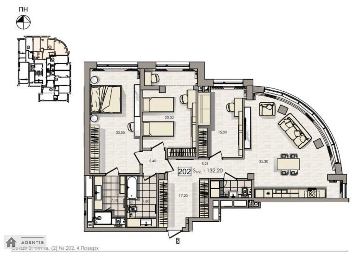 Сдам квартиру 4 комнаты, 138 m², 4 эт./24 этажа. Казимира Малевича вул., Киев. 