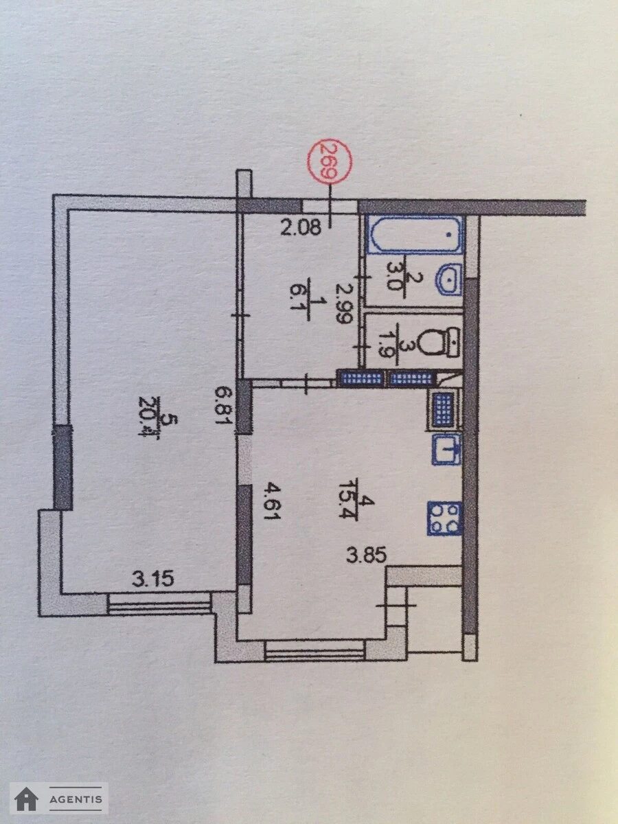 Apartment for rent 1 room, 50 m², 20th fl./25 floors. 22, Anny Akhmatovoyi vul., Kyiv. 