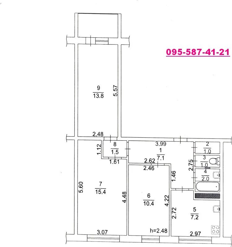 Продажа квартиры 3 комнаты, 63 m², 6 эт./10 этажей. 16, Вул. Бойченко, Киев. 