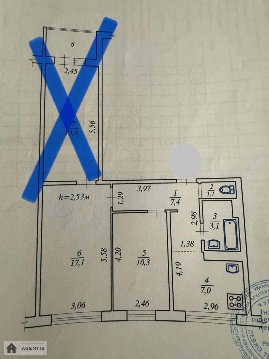 Сдам квартиру 2 комнаты, 49 m², 7 эт./9 этажей. 28, Озерная 28, Киев. 