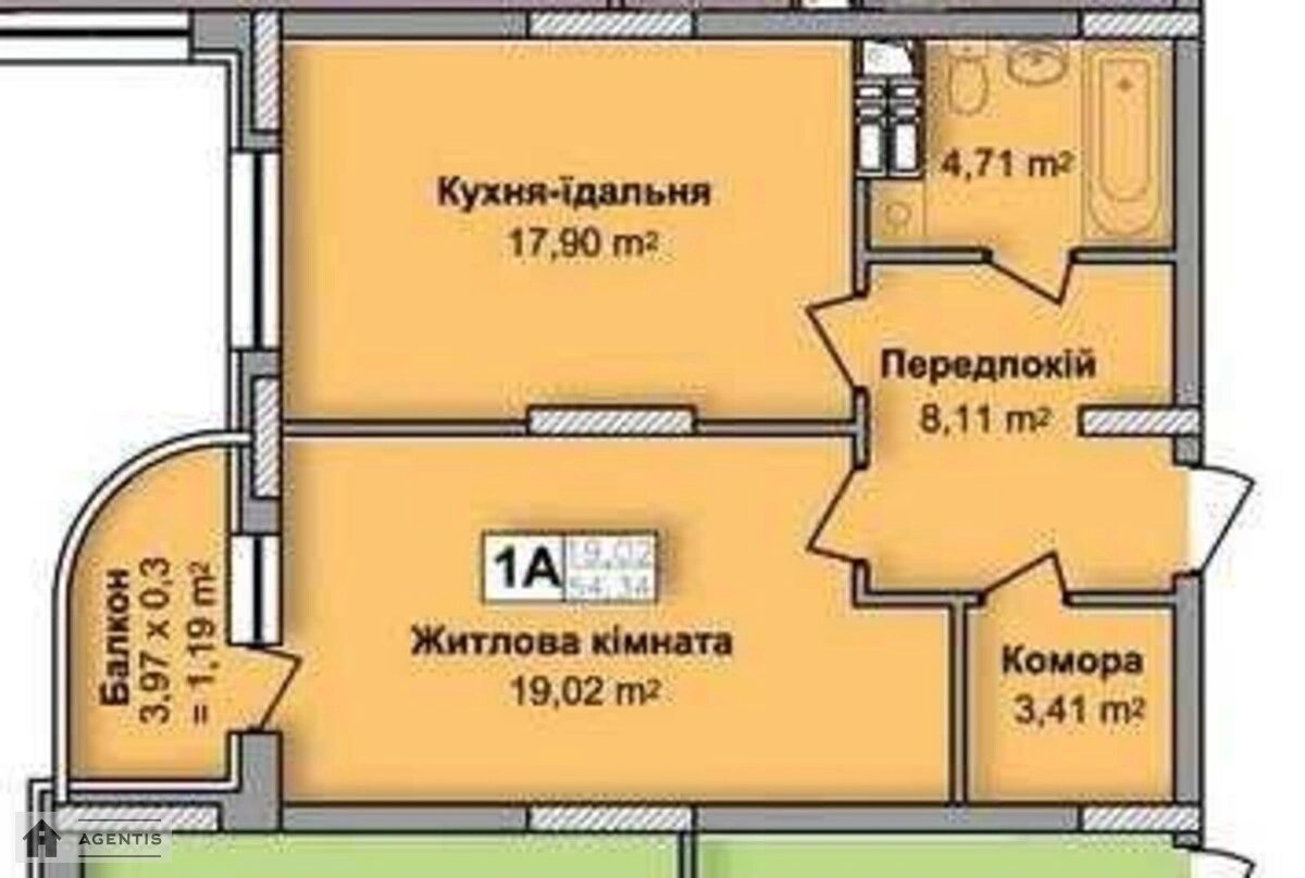 Сдам квартиру 1 комната, 54 m², 8 эт./26 этажей. 5, Юрія Кондратюка вул., Киев. 