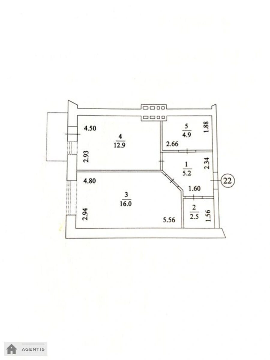 Apartment for rent 1 room, 47 m², 4th fl./5 floors. Darnytskyy rayon, Kyiv. 