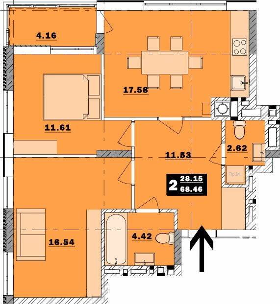 Продаж квартири. 2 rooms, 69 m², 4th floor/9 floors. 9, Обуховский ключ, Обухов. 