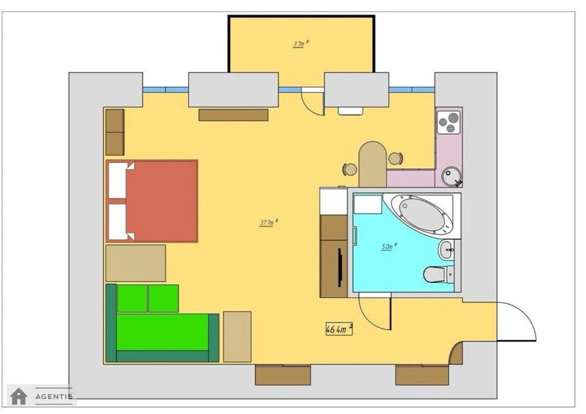 Здам квартиру 1 кімната, 46 m², 2 пов./5 поверхів. Печерський район, Київ. 