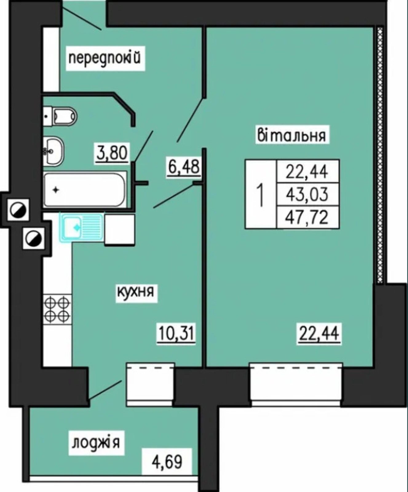 Apartments for sale 1 room, 47 m², 10th fl./10 floors. Дружба, Ternopil. 