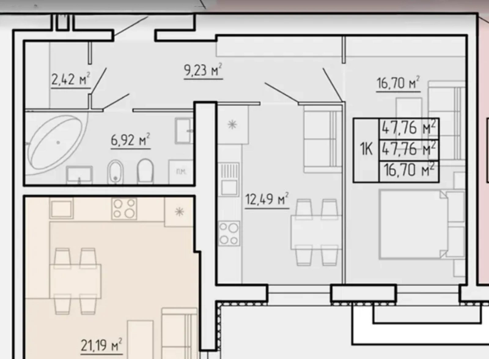 Продаж квартири 1 кімната, 47 m², 2 пов./4 поверхи. Оболоня, Тернопіль. 