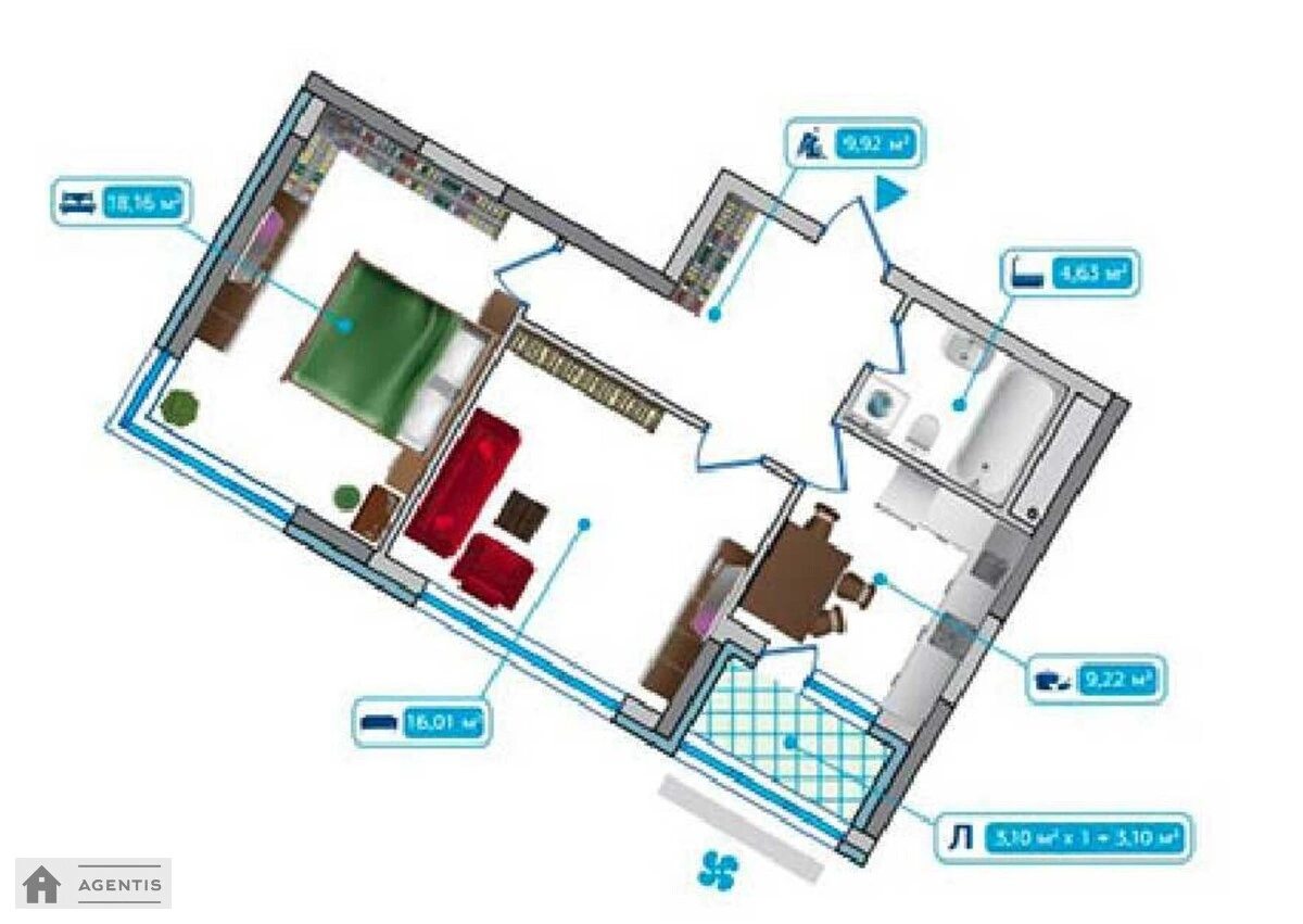 Сдам квартиру 2 комнаты, 65 m², 19 эт./26 этажей. 1, Заречная 1, Киев. 