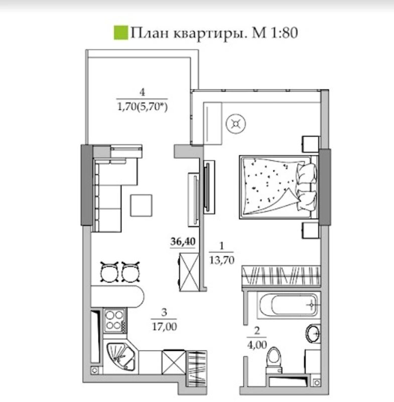 Продаж квартири. 1 room, 36 m², 2nd floor/17 floors. 93, Вильямса ул., Одеса. 
