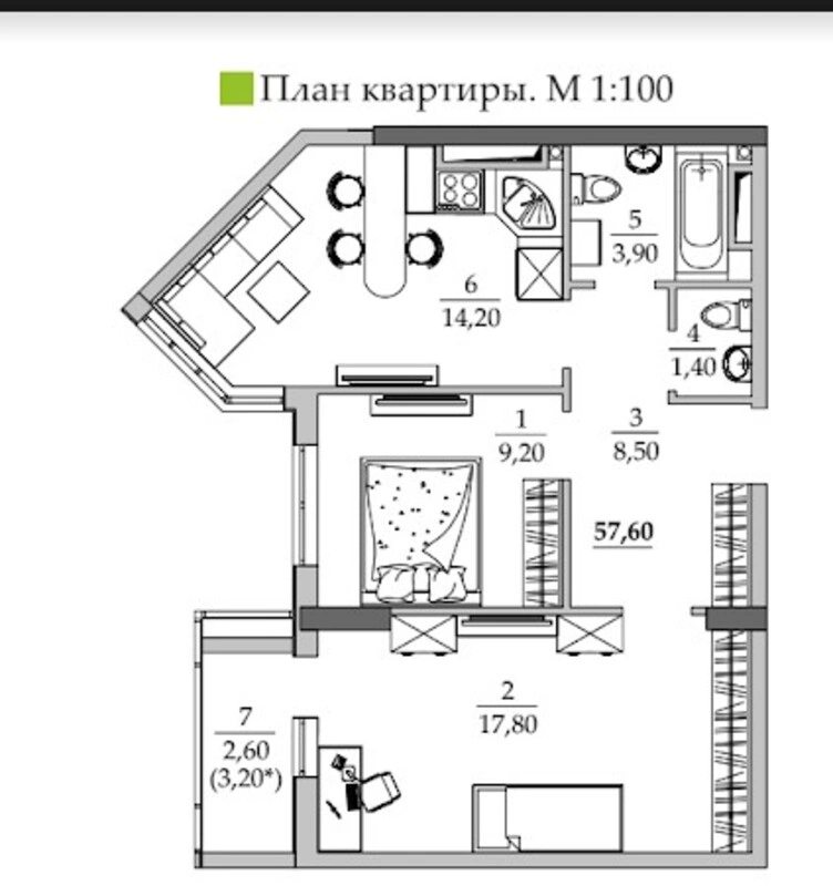 2 комнатная квартира в Таировских Садах.