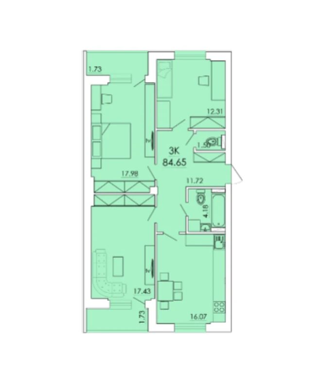 Продаж квартири. 3 rooms, 87 m², 2nd floor/10 floors. 9, Котовского Пос. / Сахарова ул., Одеса. 