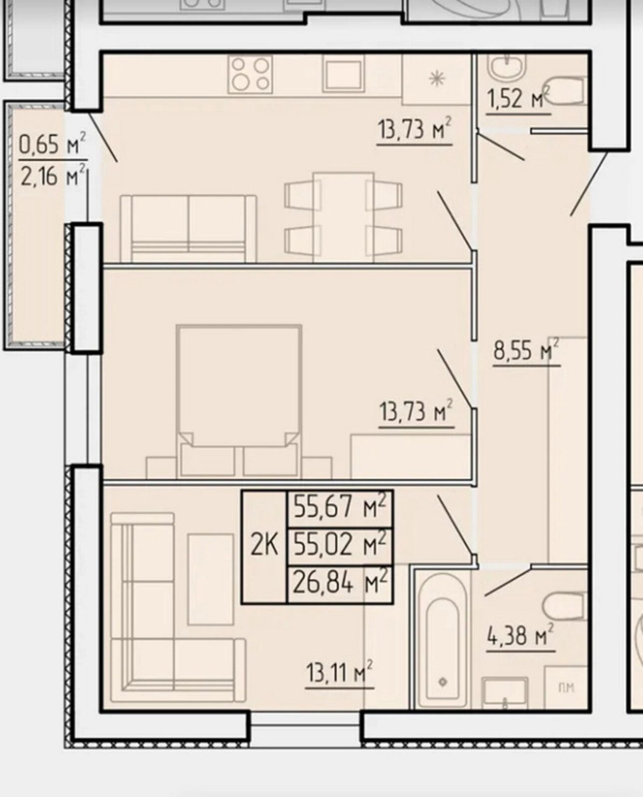 Apartments for sale. 2 rooms, 56 m², 2nd floor/4 floors. Stadnykovoyi S. vul., Ternopil. 