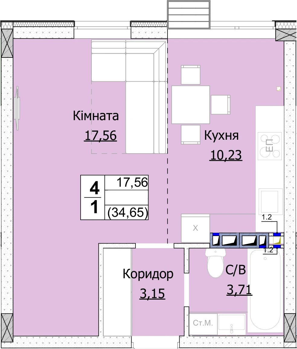 Продажа квартиры. 1 room, 34 m², 3rd floor/10 floors. 73, Свято-Покровська, Гостомель. 