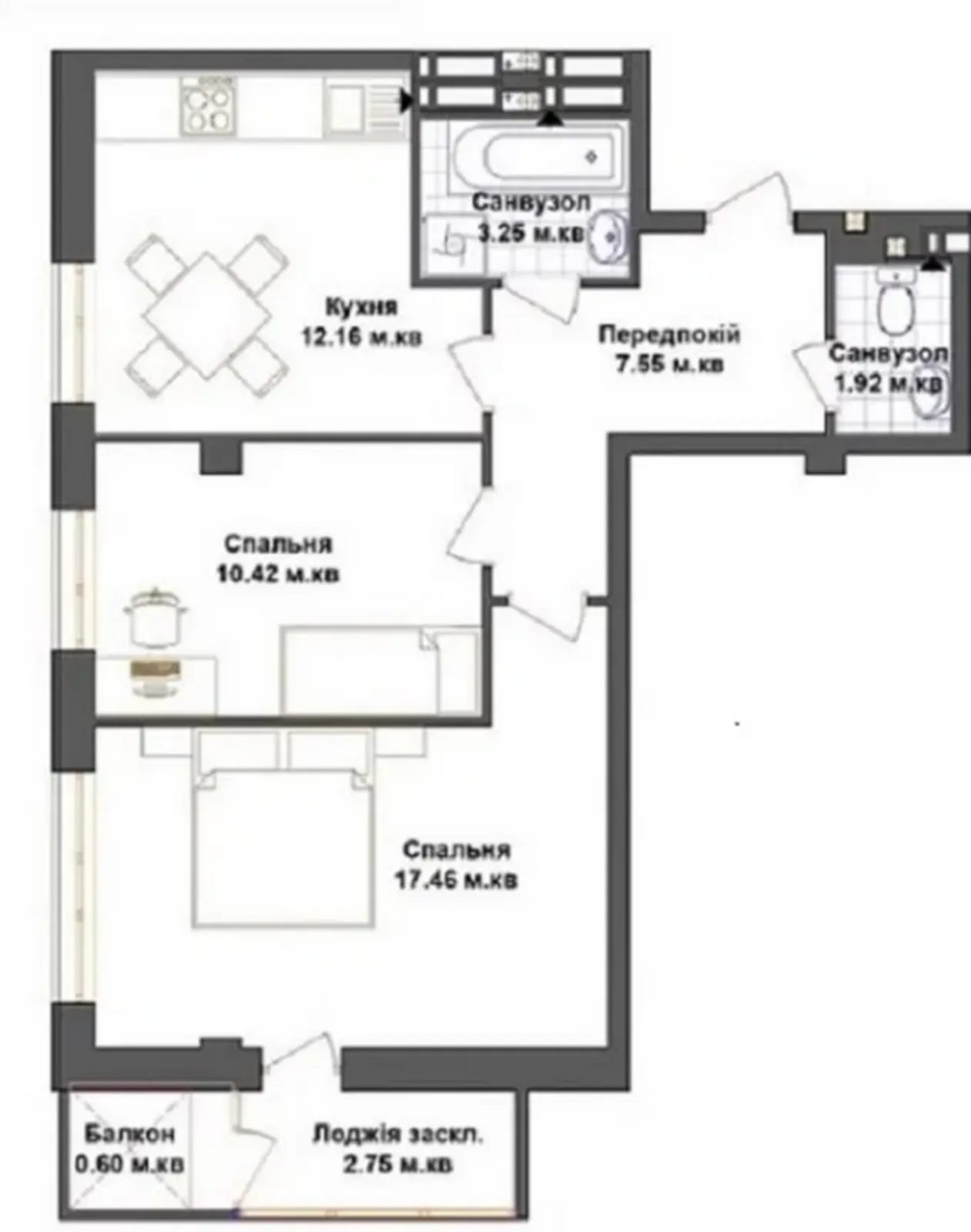 Продаж квартири 2 кімнати, 55 m², 4 пов./13 поверхів. Тарнавського Генерала вул., Тернопіль. 