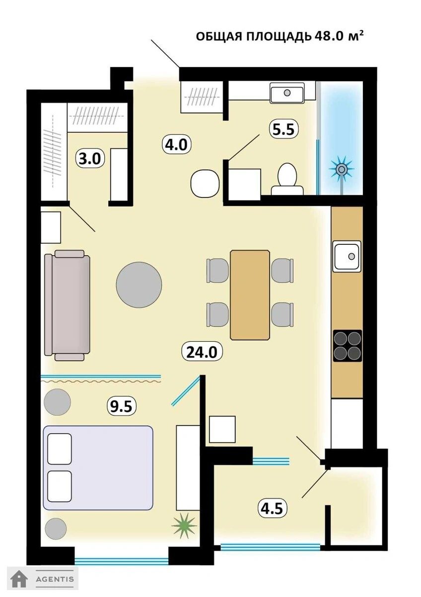 Apartment for rent. 1 room, 48 m², 15 floor/25 floors. 10, Yasynuvatskiy 10, Kyiv. 