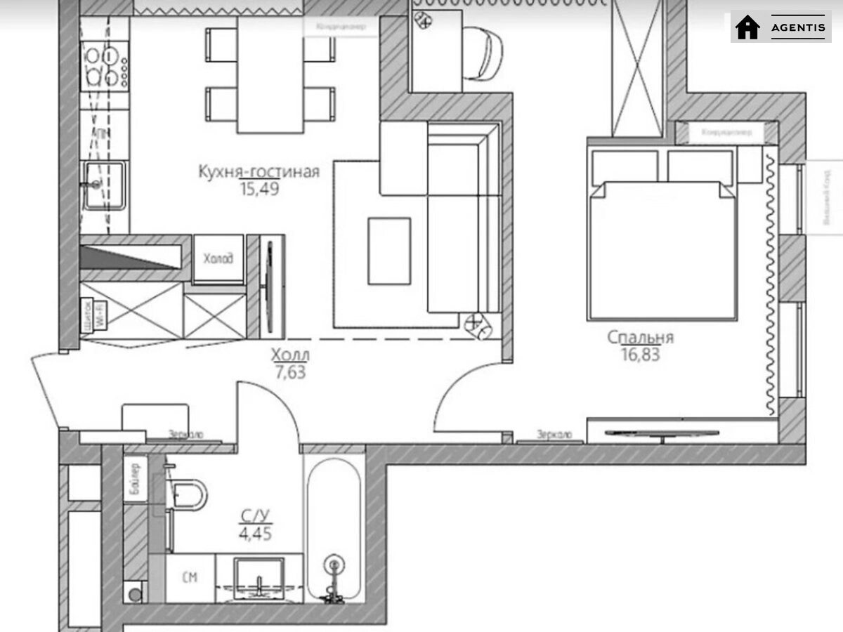 Apartment for rent. 1 room, 45 m², 9th floor/25 floors. 7, Bogdanivska 7, Kyiv. 