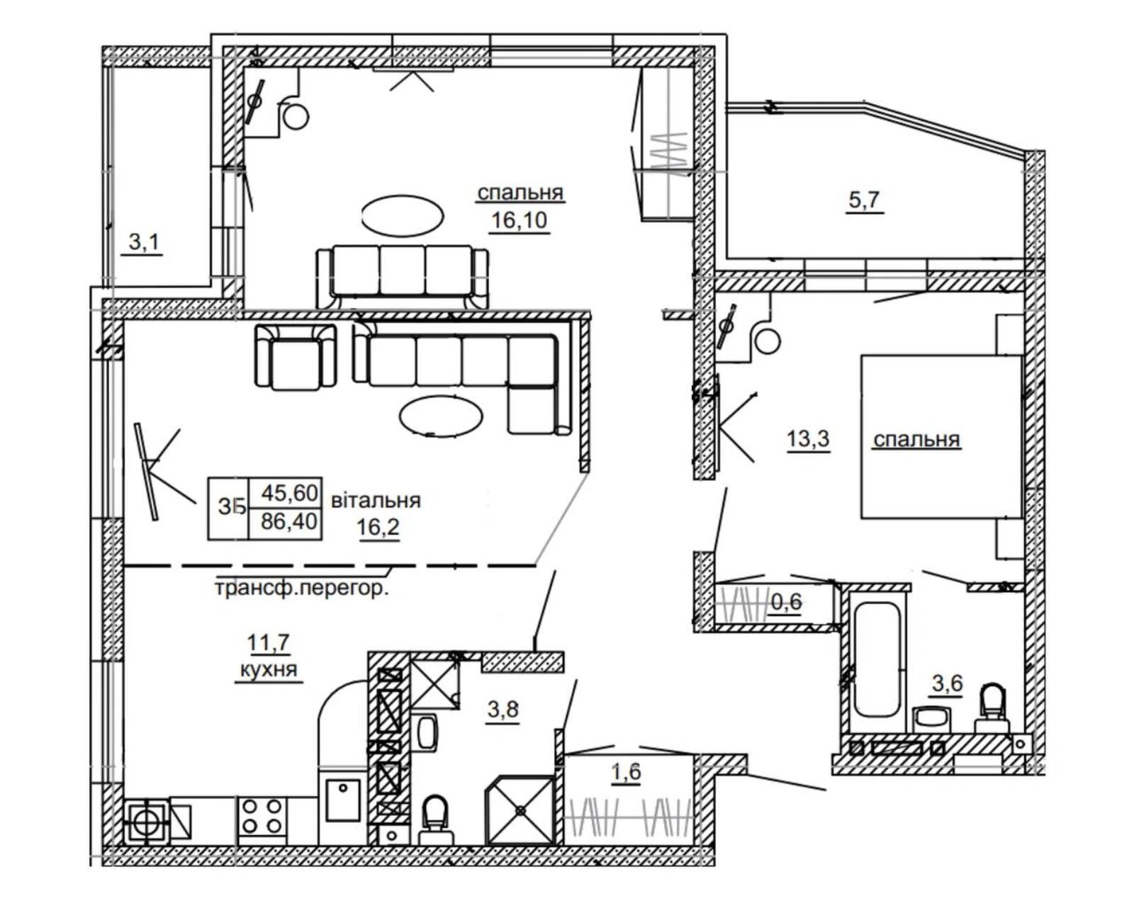 Apartments for sale. 3 rooms, 89 m², 4th floor/10 floors. 116, Mykulynetska vul., Ternopil. 