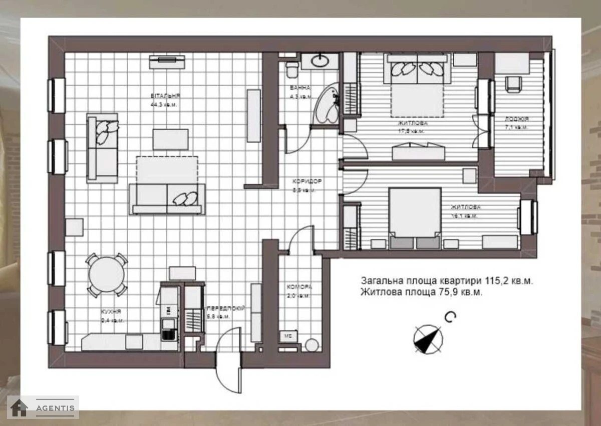 Здам квартиру. 3 rooms, 115 m², 7th floor/9 floors. 80, Богдана Хмельницького вул., Київ. 