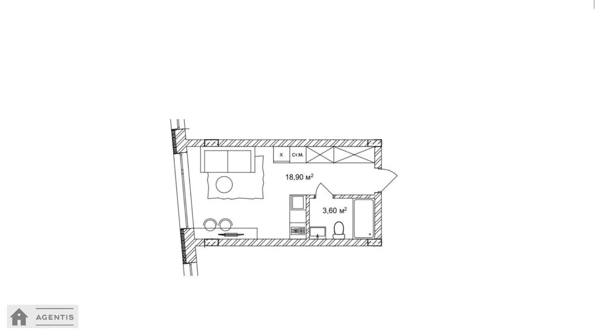 Apartment for rent 1 room, 22 m², 2nd fl./5 floors. Shevchenkivskyy rayon, Kyiv. 