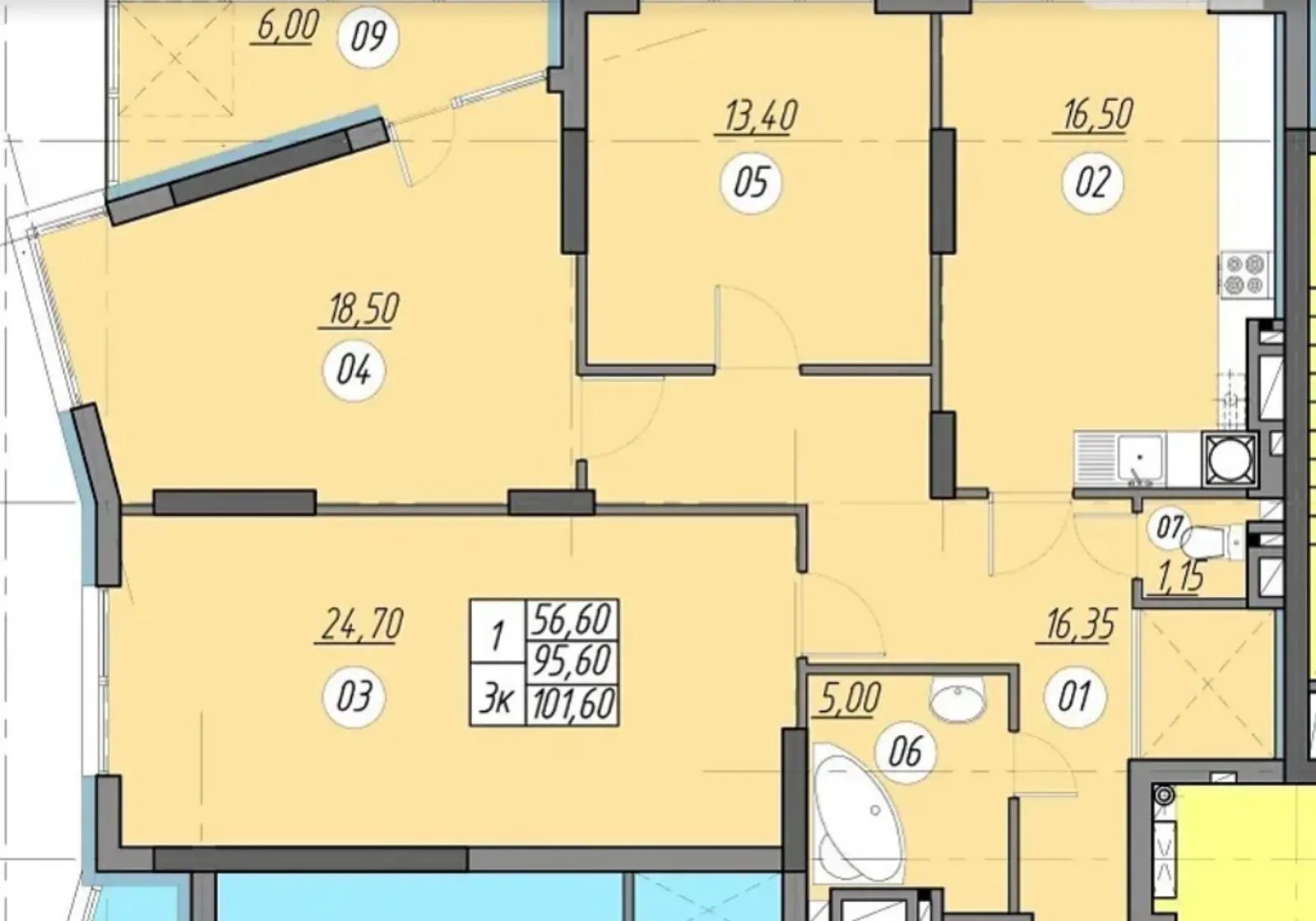 Продаж квартири 3 кімнати, 98 m², 8 пов./16 поверхів. Новый свет, Тернопіль. 