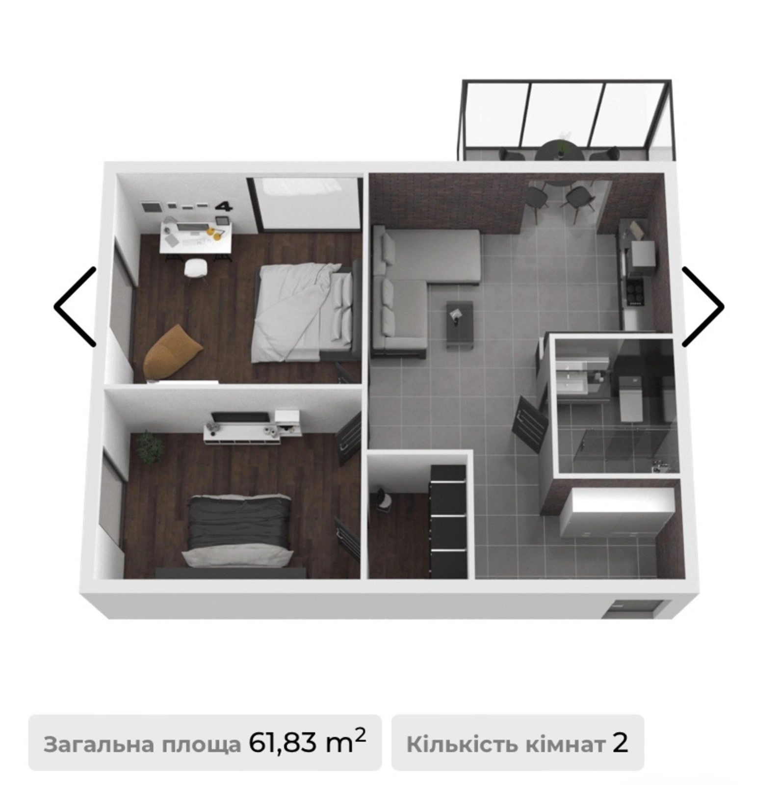 Apartments for sale. 2 rooms, 62 m², 5th floor/5 floors. Za Rudkoyu prov., Ternopil. 