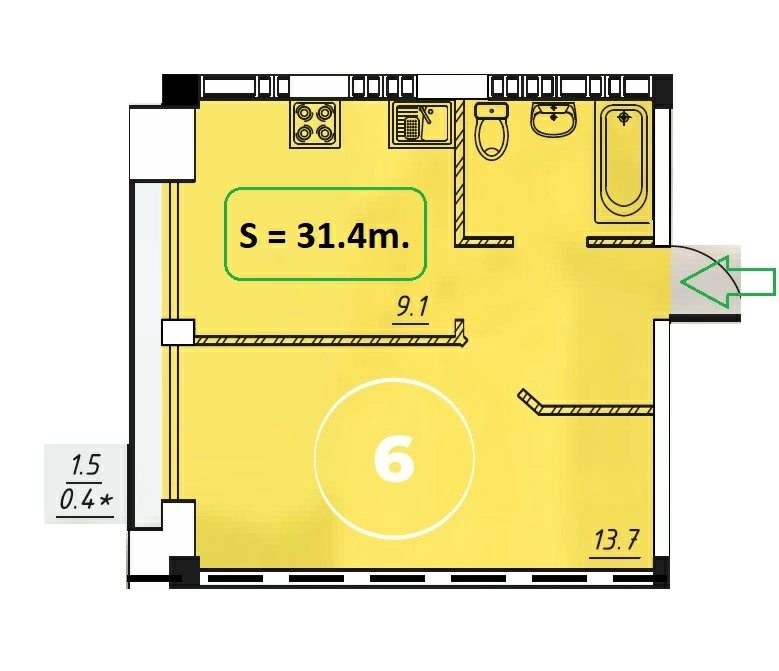 Продаж квартири. 1 кімната, 31 m², 7 поверх/12 поверхів. Инглези, Одеса. 