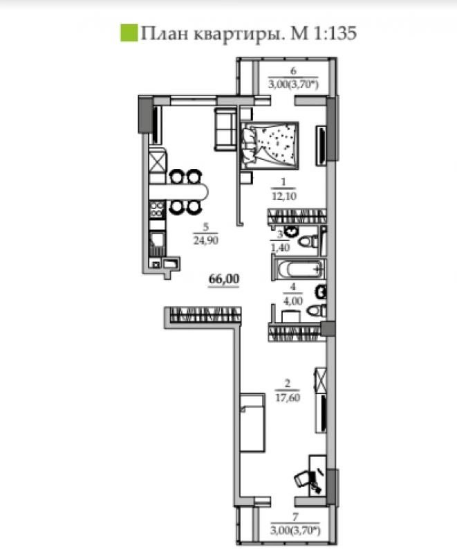 Продажа квартиры. 2 rooms, 66 m², 12 floor/15 floors. Киевский, Одесса. 