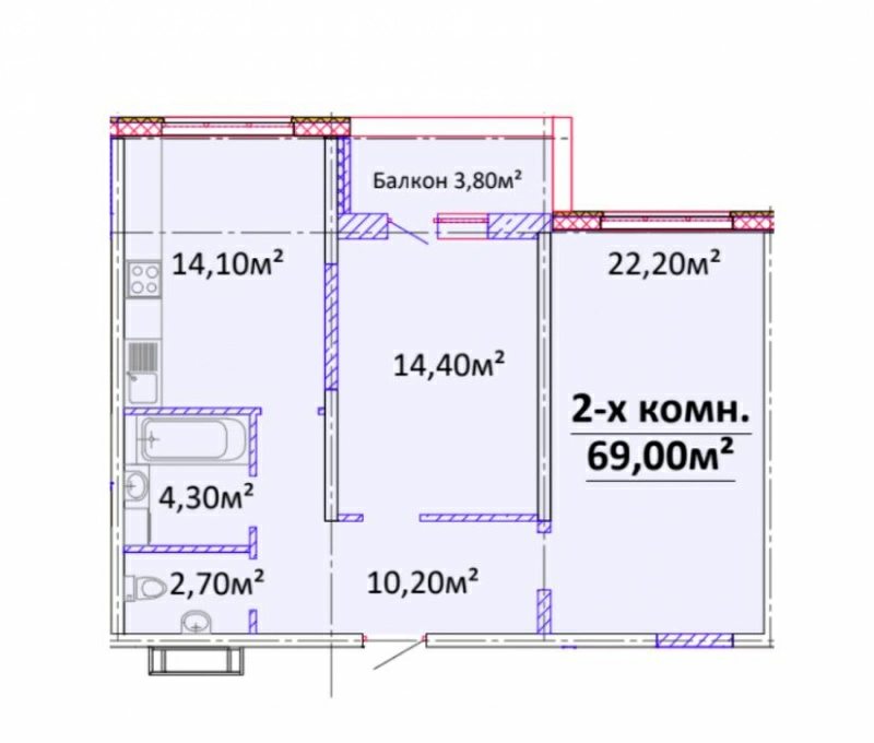 Продаж квартири. 2 rooms, 69 m², 3rd floor/24 floors. 9, Пр.Гагарина, Одеса. 