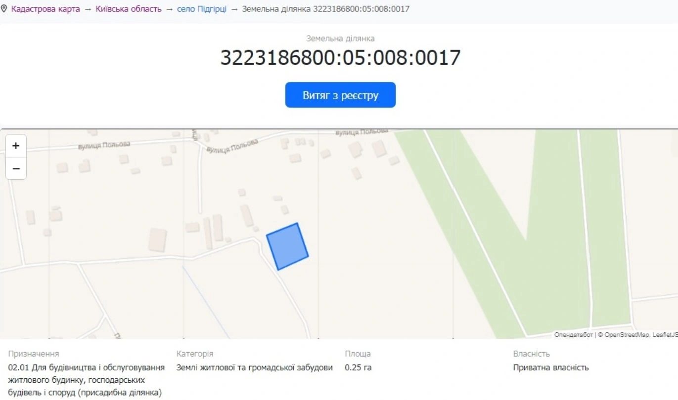 Land for sale for residential construction. Pidhirtsi. 
