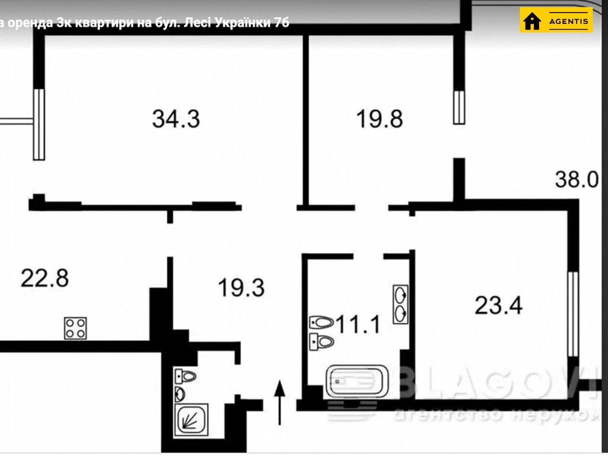 Здам квартиру. 3 rooms, 175 m², 4th floor/4 floors. 7, Лесі Українки 7, Київ. 