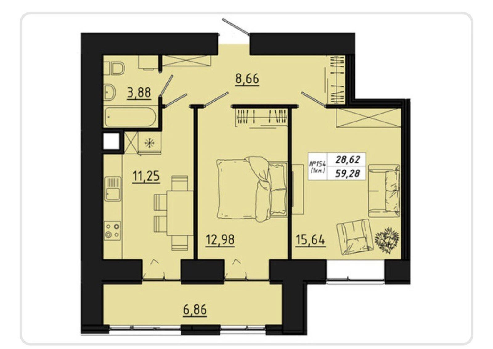 Продаж квартири. 2 rooms, 59 m², 5th floor/10 floors. Микулинецька вул., Тернопіль. 