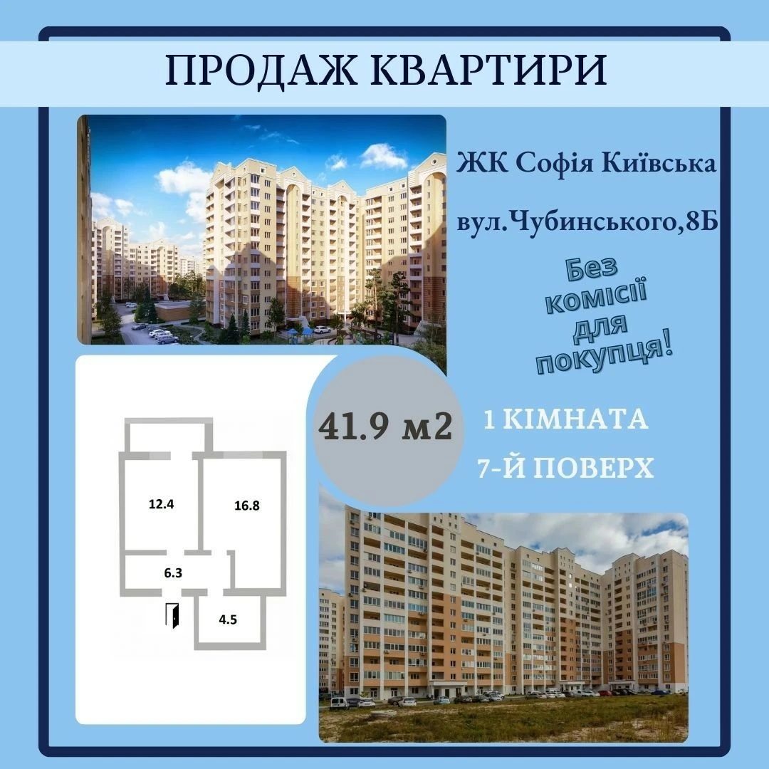 Продаж 1-к квартири ЖК Софія Київська
вул.Чубинського,8Б //37.500у.о.