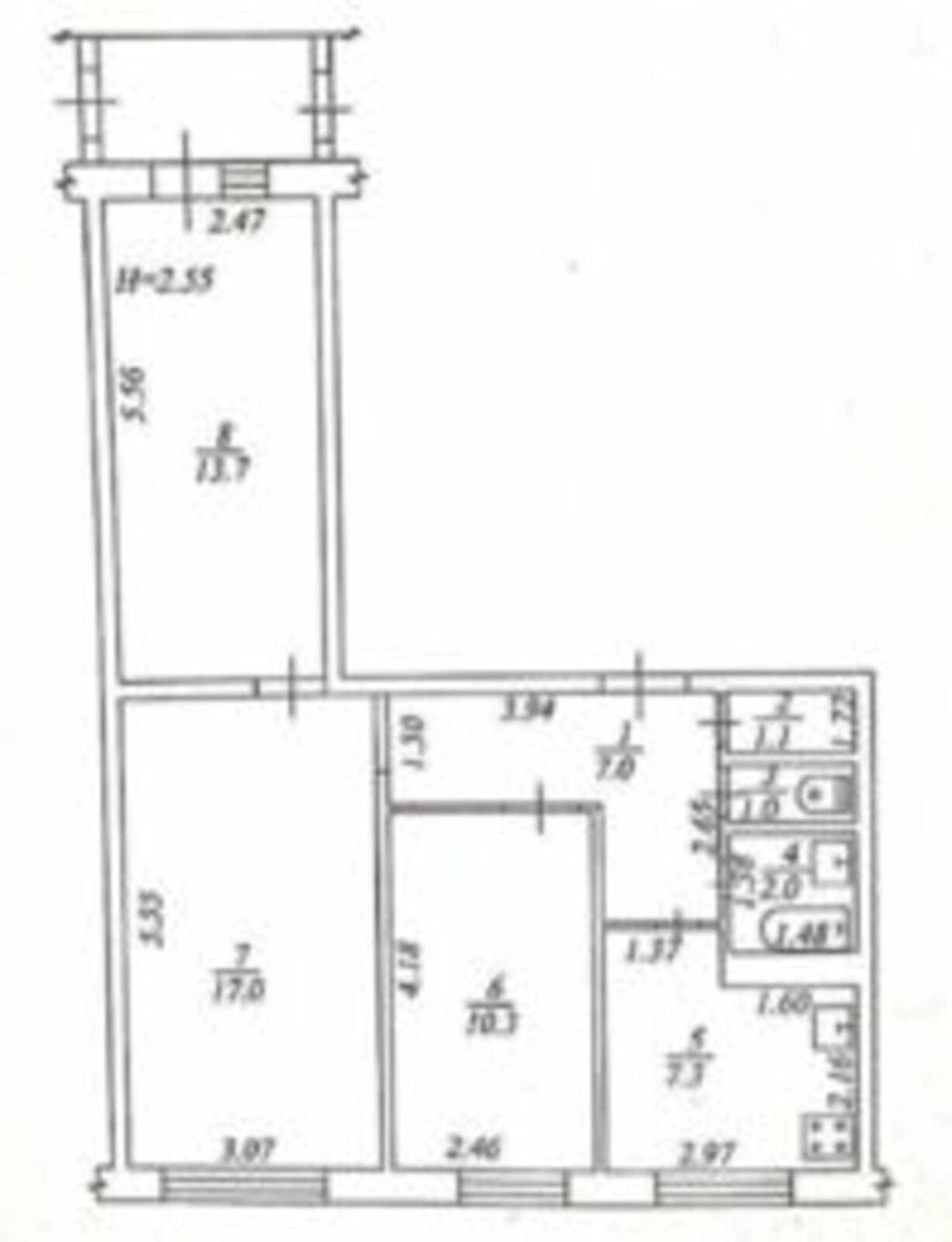 Продаж квартири 3 кімнати, 62 m², 6 пов./9 поверхів. 13, Європейська , Вишневе. 