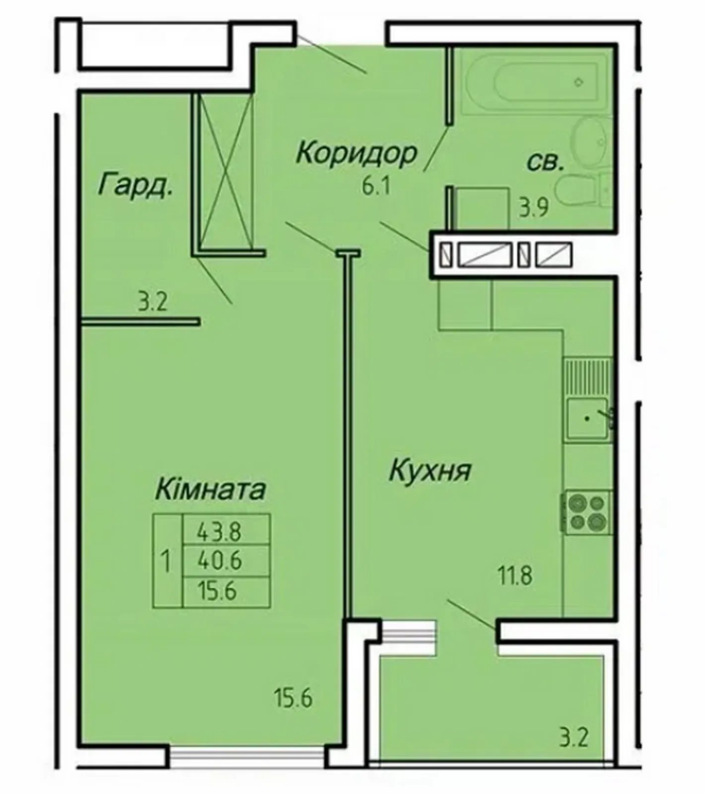 Apartments for sale. 1 room, 43 m², 7th floor/16 floors. Novyy svet, Ternopil. 