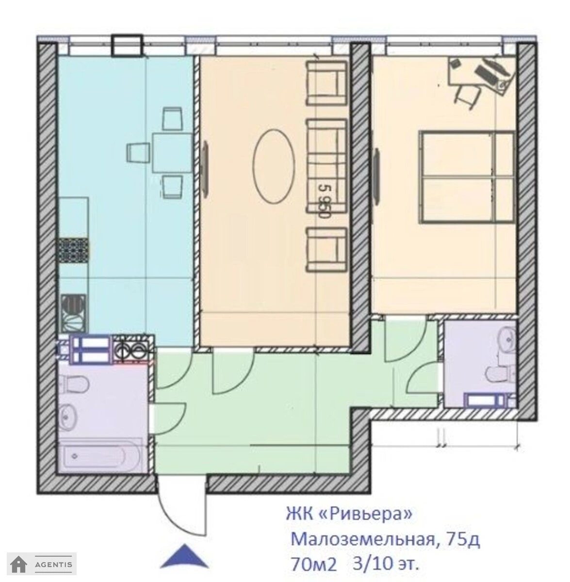 Apartment for rent. 2 rooms, 70 m², 3rd floor/10 floors. 75, Malozemelna 75, Kyiv. 